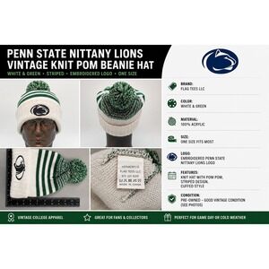 Flag Tees LLC Black Panther Logo Beanie White Green Striped Pom Pom Knit Hat